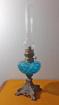 Lampe à huile, métal et verre bleu - Miniature